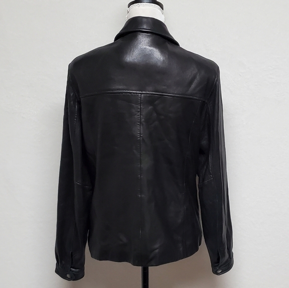 VINTAGE Couture J. Park Black Butter Soft Leather Collared Full-zip Moto Jacket - Picture 10 of 16
